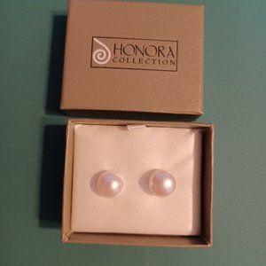 HONORA STERLING CULTURED PEARL 11.0MM BUTTON STUD EARRINGS - WHITE